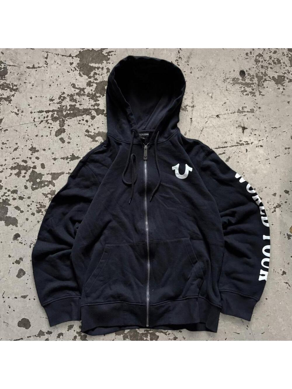 Mens True Religion black zip up hoodie Size M